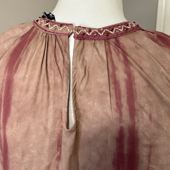 ZARA Embroidered Beaded Tie Dye Dusky Pink Boho Maxi Tiered Dress Sz M NEW - Picture 12 of 15